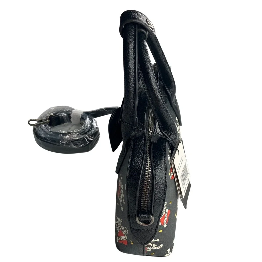 Ed Hardy Skull Heart Tattoo Print‎ Satchel Crossbody Bag Black
